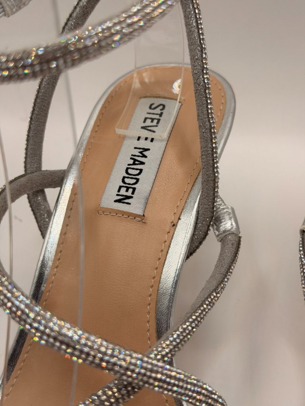 Steve Madden Womens Rexha Rhinestone Steap Silver High Heel Sandal Sz 7 - Picture 4 of 8